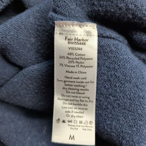 Fair Harbor Robinson Sweater Mens M Navy Blue Yellow Orange Red Stripe Crew Neck - Picture 3 of 9